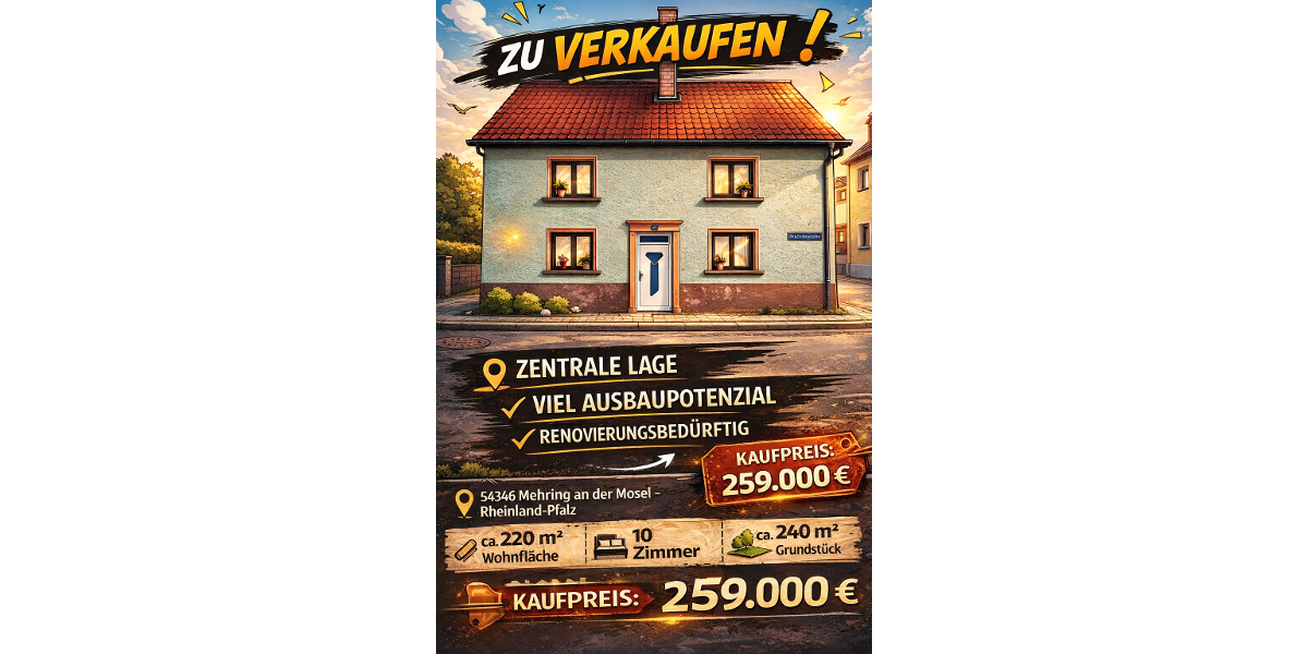 Einfamilienhaus Mehring - 10 Zimmer, 220 m&sup2;, 259.000&euro; | Angebot:27492531
